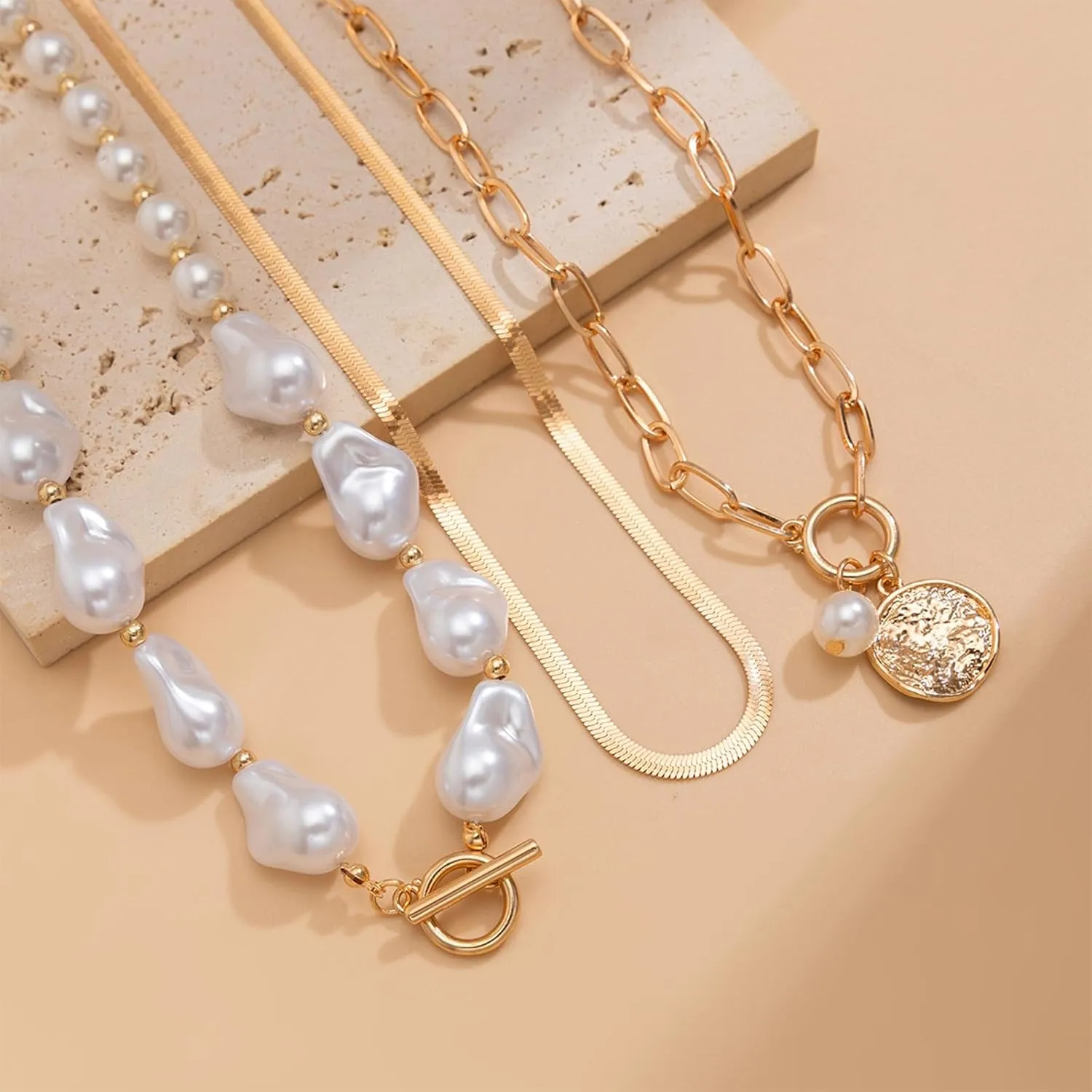Gold Pearl Necklace for Women Gold Layered Necklaces Chunky Statement Stackable Necklaces Trendy Necklaces for Women 2025