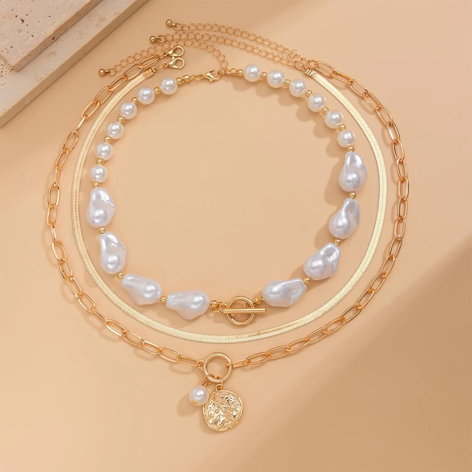 Gold Pearl Necklace for Women Gold Layered Necklaces Chunky Statement Stackable Necklaces Trendy Necklaces for Women 2025