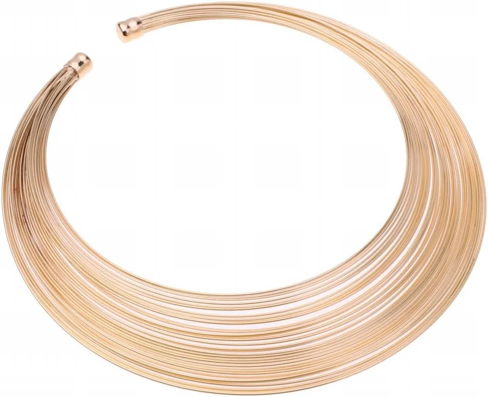 Gold Silver Shiny Multi-layer Metal Wire Collar Necklace Women Jewelry Set