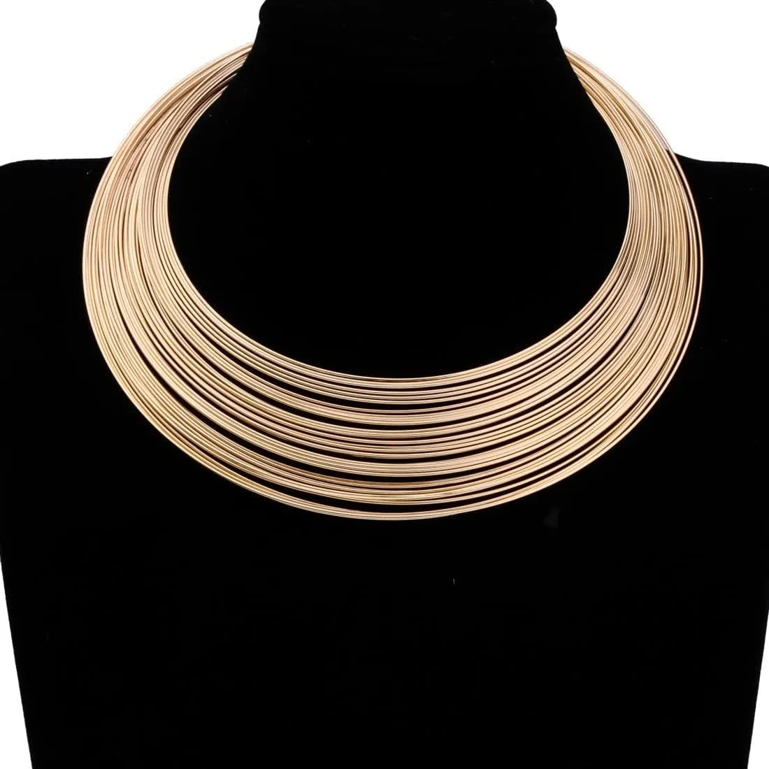 Gold Silver Shiny Multi-layer Metal Wire Collar Necklace Women Jewelry Set