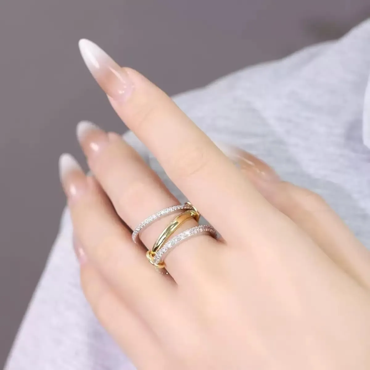 Gold Stackable Rings for Women Non Tarnish,Dainty 18k Gold Plated CZ Cubic Zirconia Rings,Silver Gold Knuckle Multi-Link Connected Rings Set for Wedding Gift and Mother's Day
