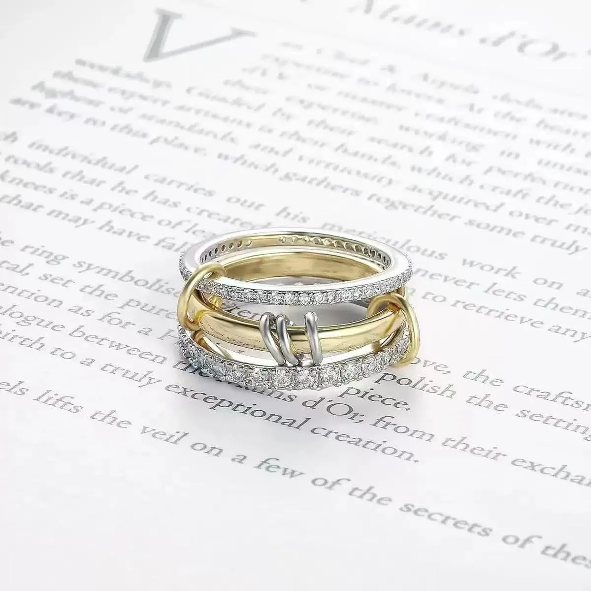Gold Stackable Rings for Women Non Tarnish,Dainty 18k Gold Plated CZ Cubic Zirconia Rings,Silver Gold Knuckle Multi-Link Connected Rings Set for Wedding Gift and Mother's Day