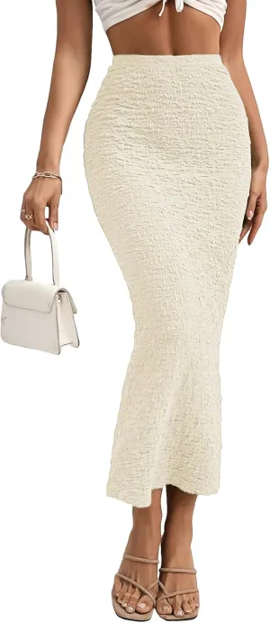 GORGLITTER Women's Texture Bodycon Maxi Skirt High Waist Pencil Long Skirts