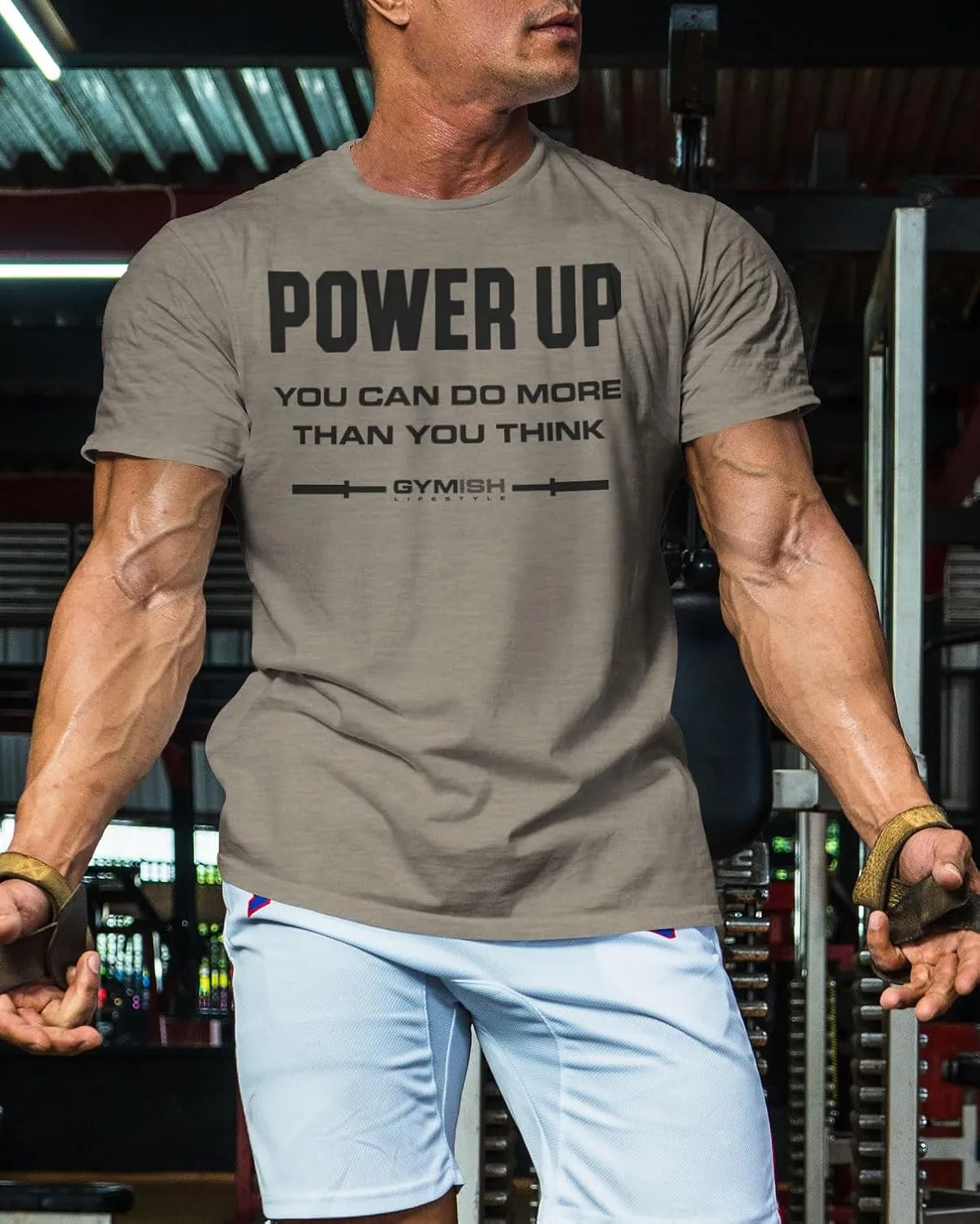 Gymish Lifestyle Power Up Mens Bodybuilding T-Shirts Graphic Tees Short Sleeve Workout Shirt