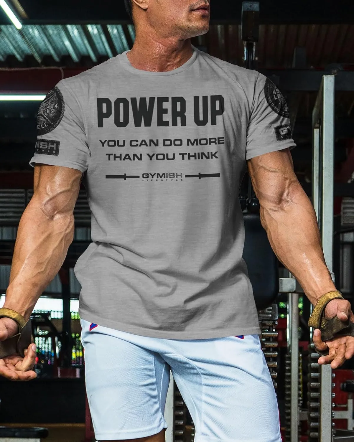 Gymish Lifestyle Power Up Mens Bodybuilding T-Shirts Graphic Tees Short Sleeve Workout Shirt