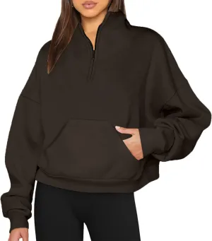 Half Zip Sweatshirt Women Pullover Long Sleeve Tops Fall 2024 Hoodies Y2K Solid Color Clothes With Pockets