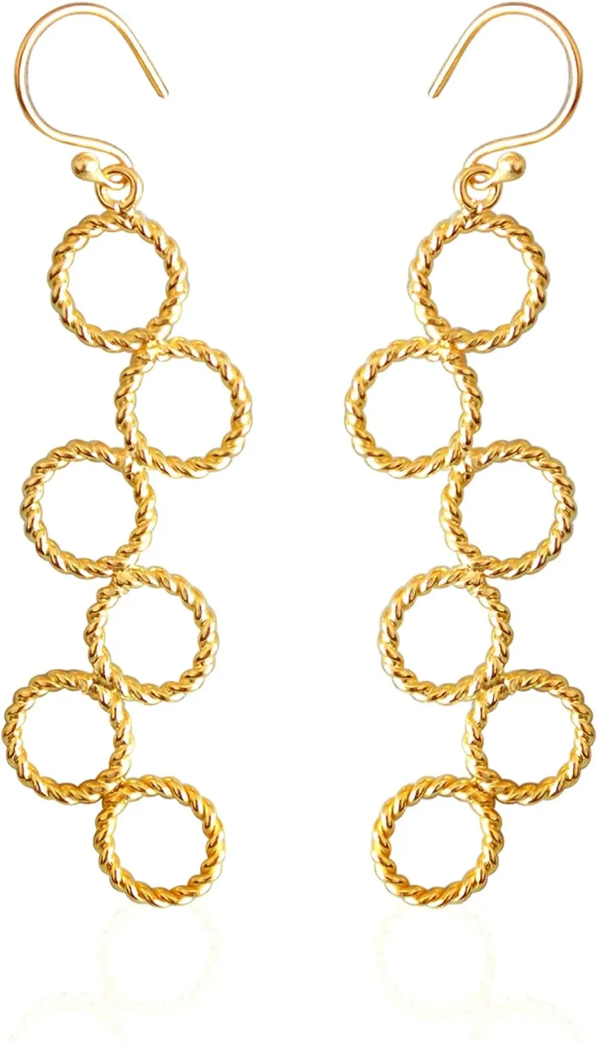 Handmade Brass Multi Open Circle Design Lightweight Women's Dangle Earrings With 18K Gold Plated