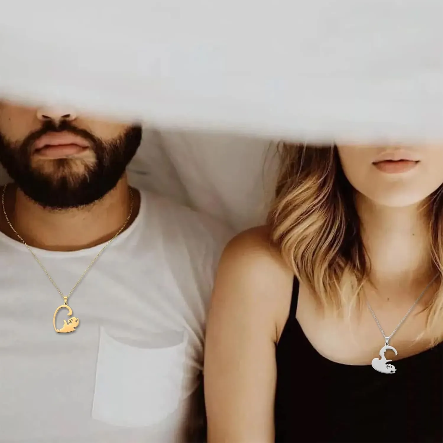 HANRESHE Cat Matching Necklaces Best Friend Necklaces Heart Yin Yang Friendship Necklace For 2