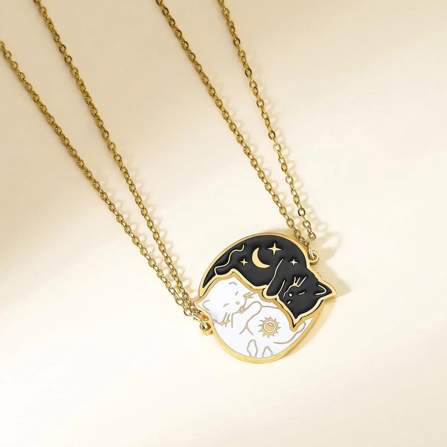 HANRESHE Cat Matching Necklaces Best Friend Necklaces Heart Yin Yang Friendship Necklace For 2