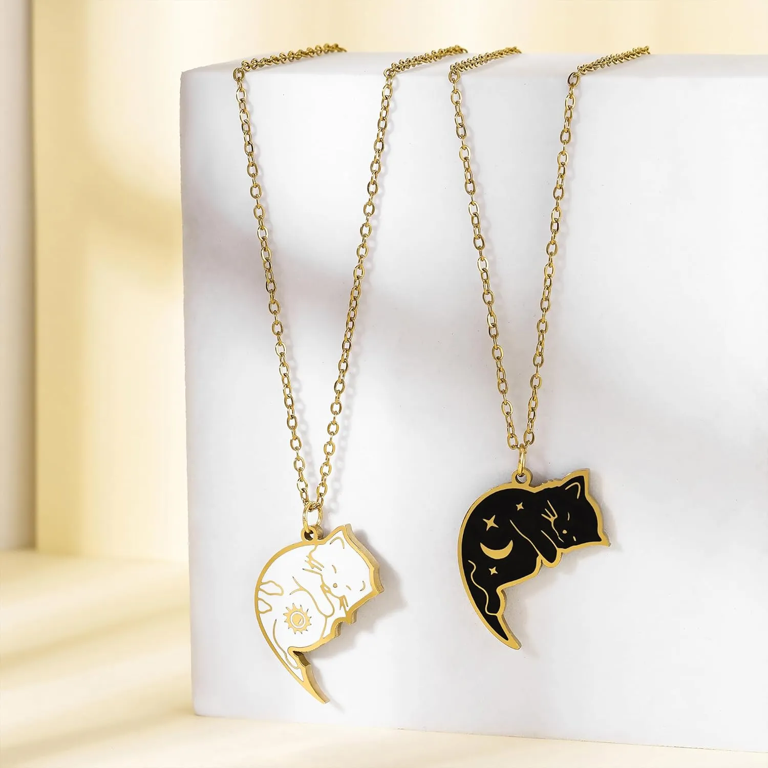 HANRESHE Cat Matching Necklaces Best Friend Necklaces Heart Yin Yang Friendship Necklace For 2