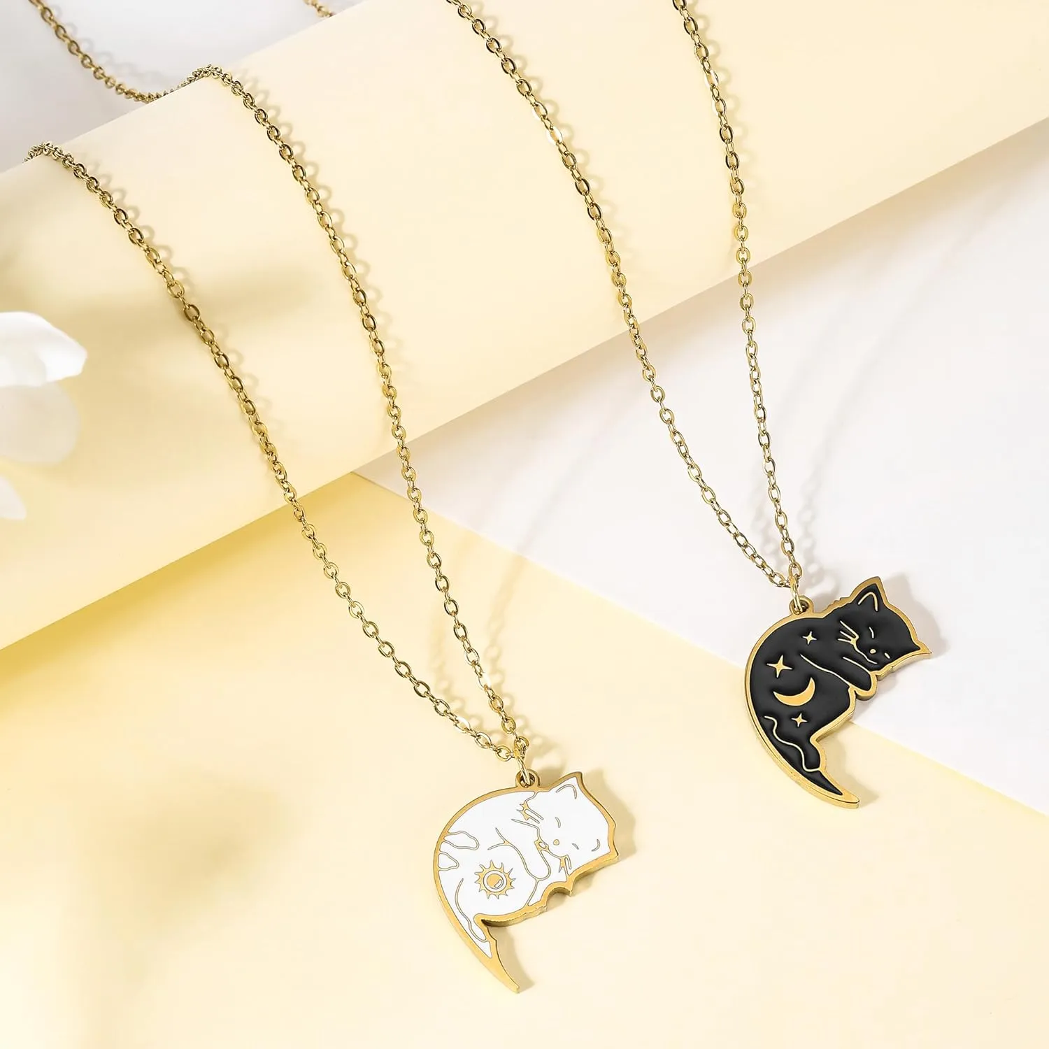HANRESHE Cat Matching Necklaces Best Friend Necklaces Heart Yin Yang Friendship Necklace For 2