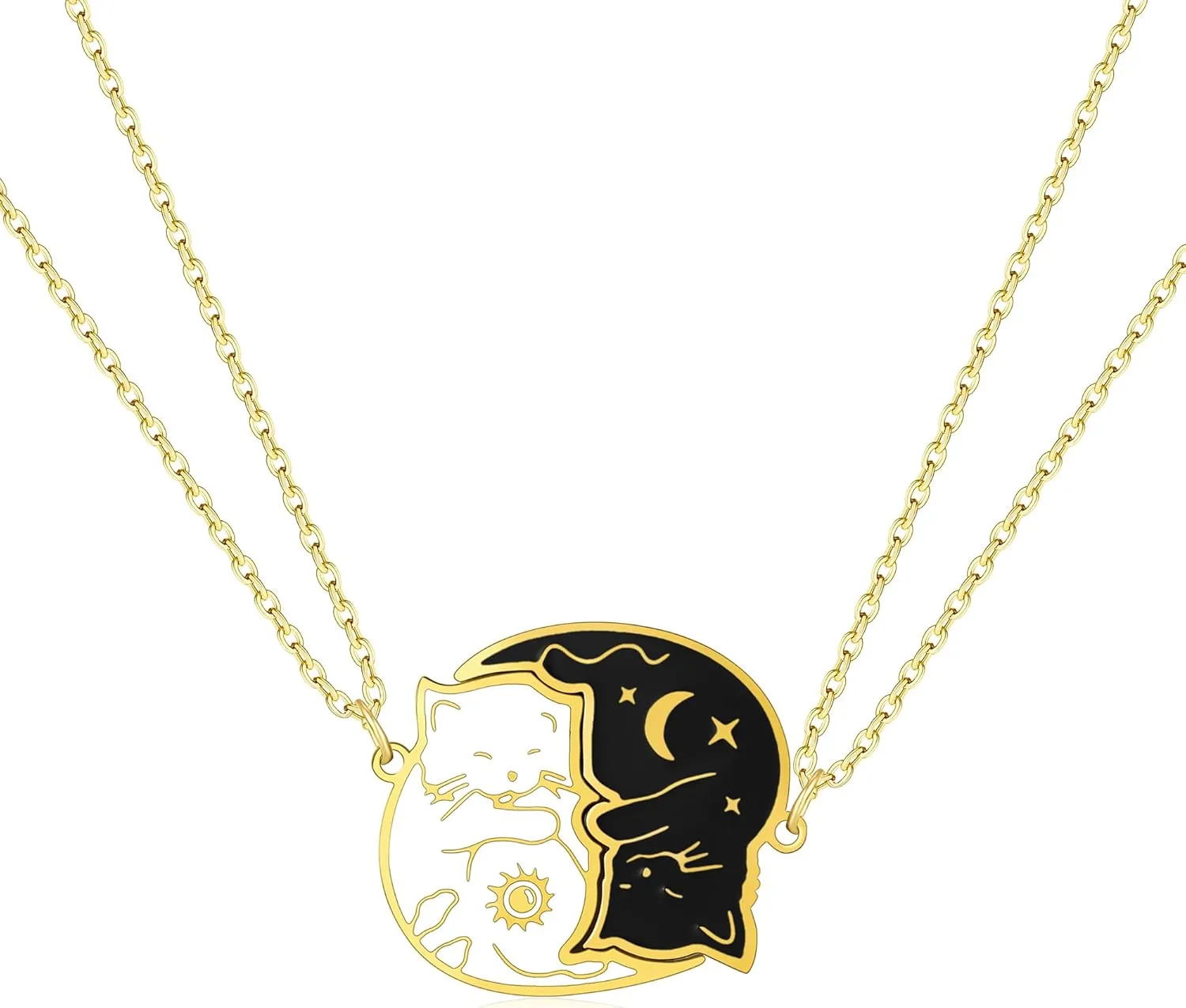 HANRESHE Cat Matching Necklaces Best Friend Necklaces Heart Yin Yang Friendship Necklace For 2