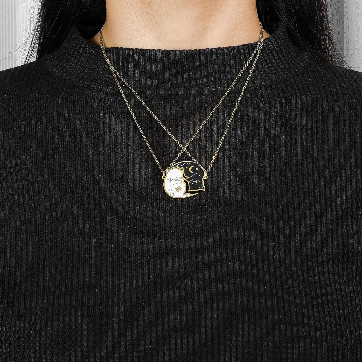 HANRESHE Cat Matching Necklaces Best Friend Necklaces Heart Yin Yang Friendship Necklace For 2