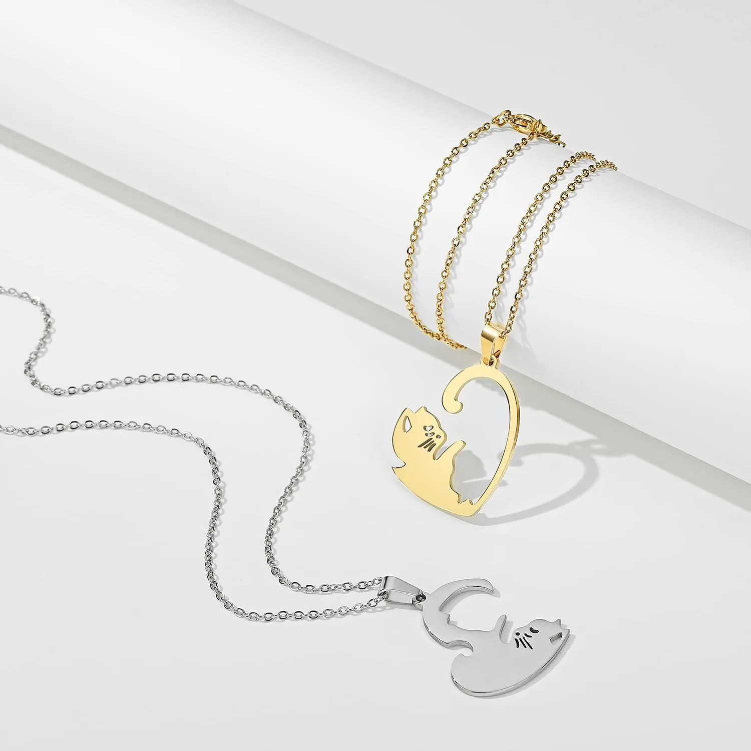 HANRESHE Cat Matching Necklaces Best Friend Necklaces Heart Yin Yang Friendship Necklace For 2