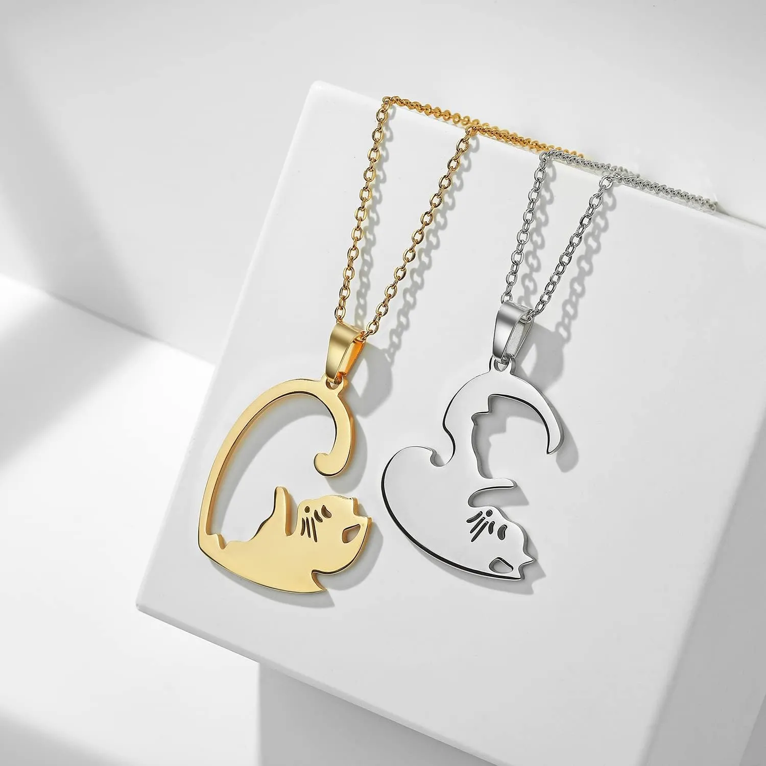 HANRESHE Cat Matching Necklaces Best Friend Necklaces Heart Yin Yang Friendship Necklace For 2