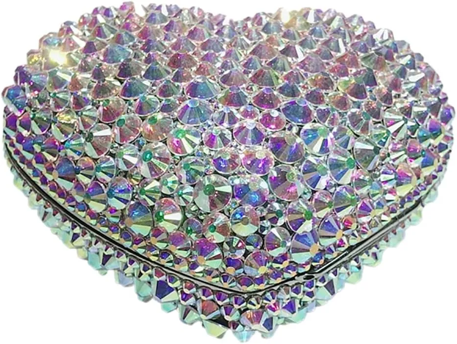Heart Shape Crystal Evening Bag for Women Glitter Mini Rhinestones Clutch Purse Wedding Party Shoulder Bag