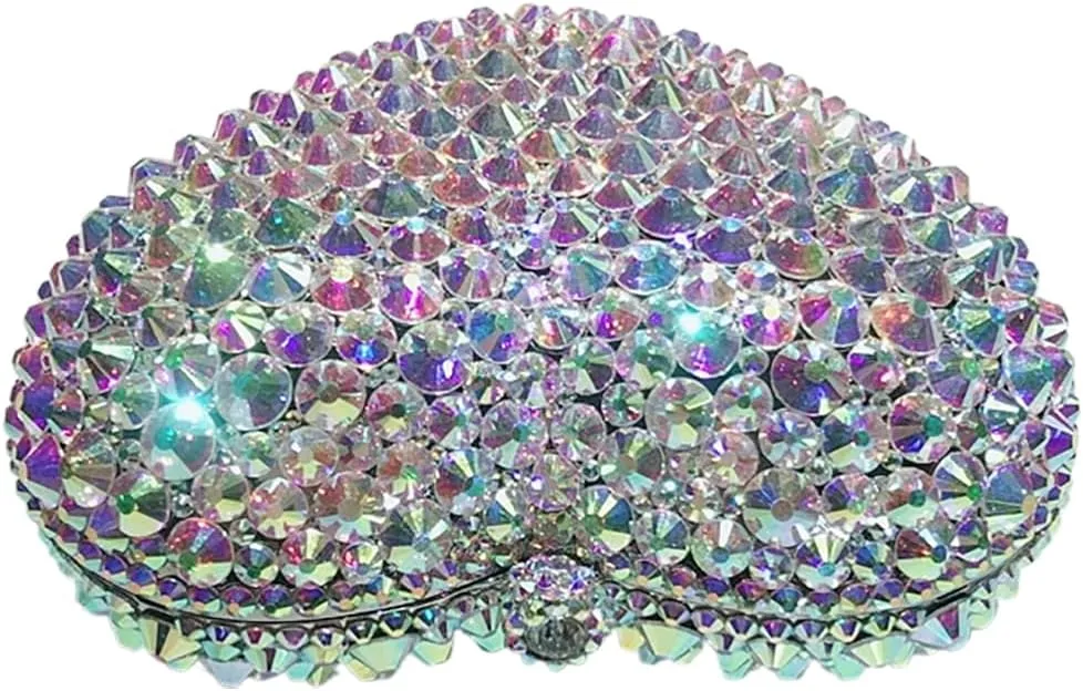 Heart Shape Crystal Evening Bag for Women Glitter Mini Rhinestones Clutch Purse Wedding Party Shoulder Bag