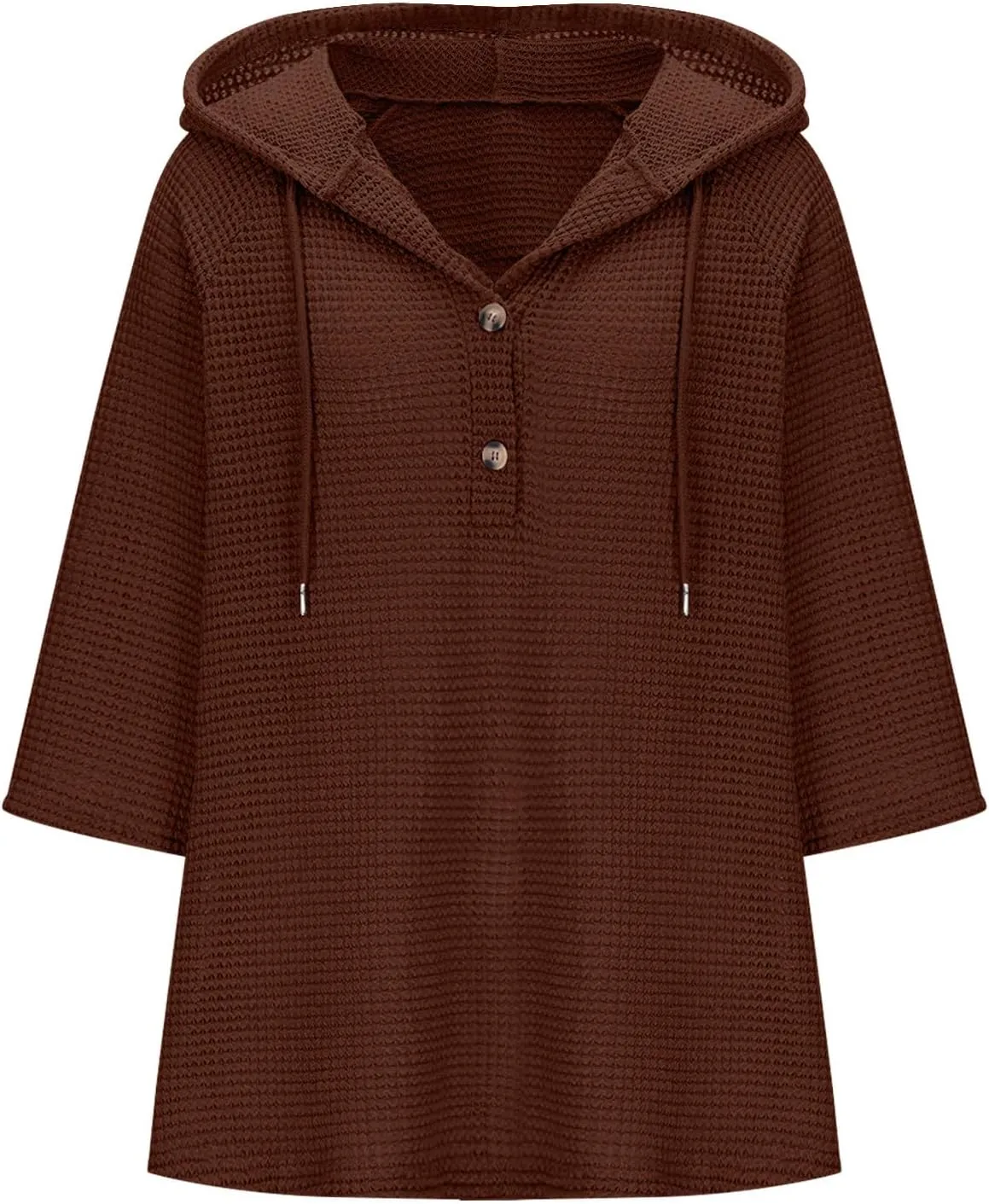 Henley Shirts for Women 3/4 Length Sleeve Button Summer Waffle Hoodies Pullover Cute Vneck Tops Elbow Sleeve Shirts
