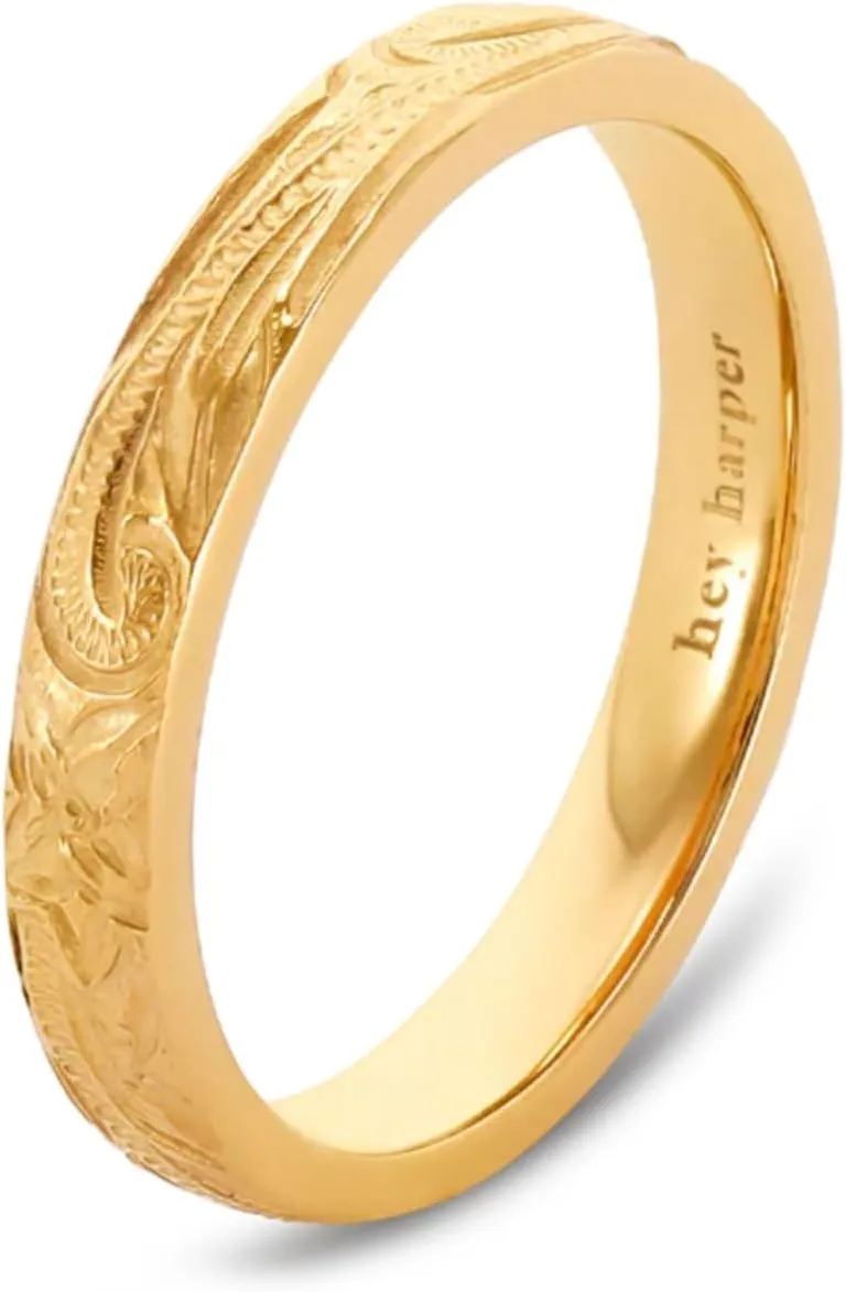 Hey Harper Gold Ring for Women - Gold Plated Stacking Waterproof & Sweatproof Jewerly Ring - Everday Non Tarnish Cute Fashion Circle Rings