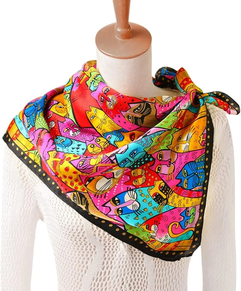 HeyToo Womens 100% Real Silk Scarf Long Satin Floral Artists Painting Fashion Scarves Sunscreen Shawls