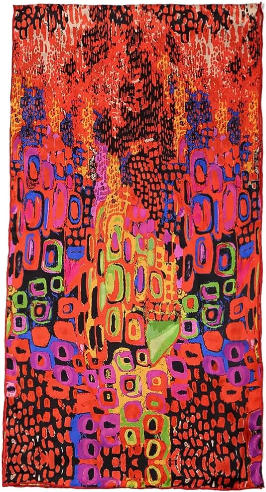 HeyToo Womens 100% Real Silk Scarf Long Satin Floral Artists Painting Fashion Scarves Sunscreen Shawls
