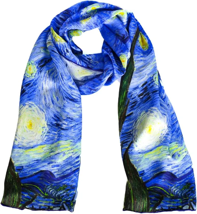 HeyToo Womens 100% Real Silk Scarf Long Satin Floral Artists Painting Fashion Scarves Sunscreen Shawls