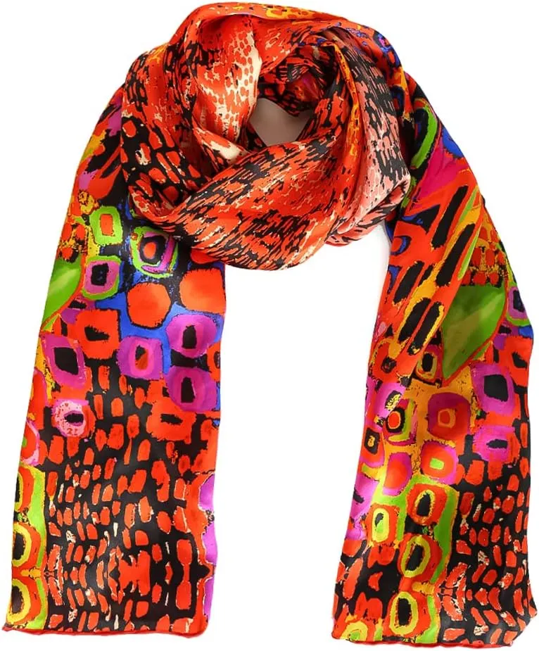 HeyToo Womens 100% Real Silk Scarf Long Satin Floral Artists Painting Fashion Scarves Sunscreen Shawls
