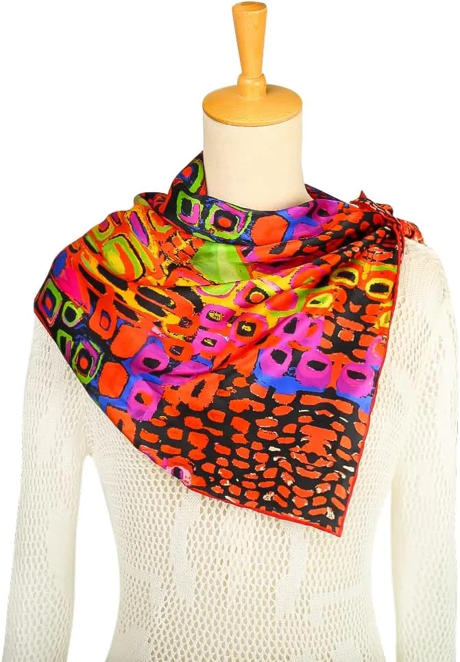 HeyToo Womens 100% Real Silk Scarf Long Satin Floral Artists Painting Fashion Scarves Sunscreen Shawls