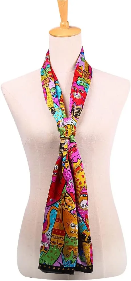 HeyToo Womens 100% Real Silk Scarf Long Satin Floral Artists Painting Fashion Scarves Sunscreen Shawls
