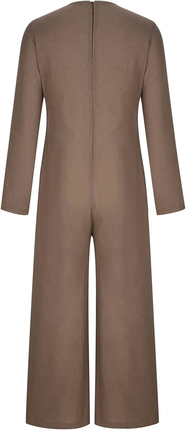 HGps8w 2025 Summer Womens Plus Size Loose Cotton Linen Jumpsuit Cap Sleeve Casual Solid Baggy Rompers Wide Leg Long Pants