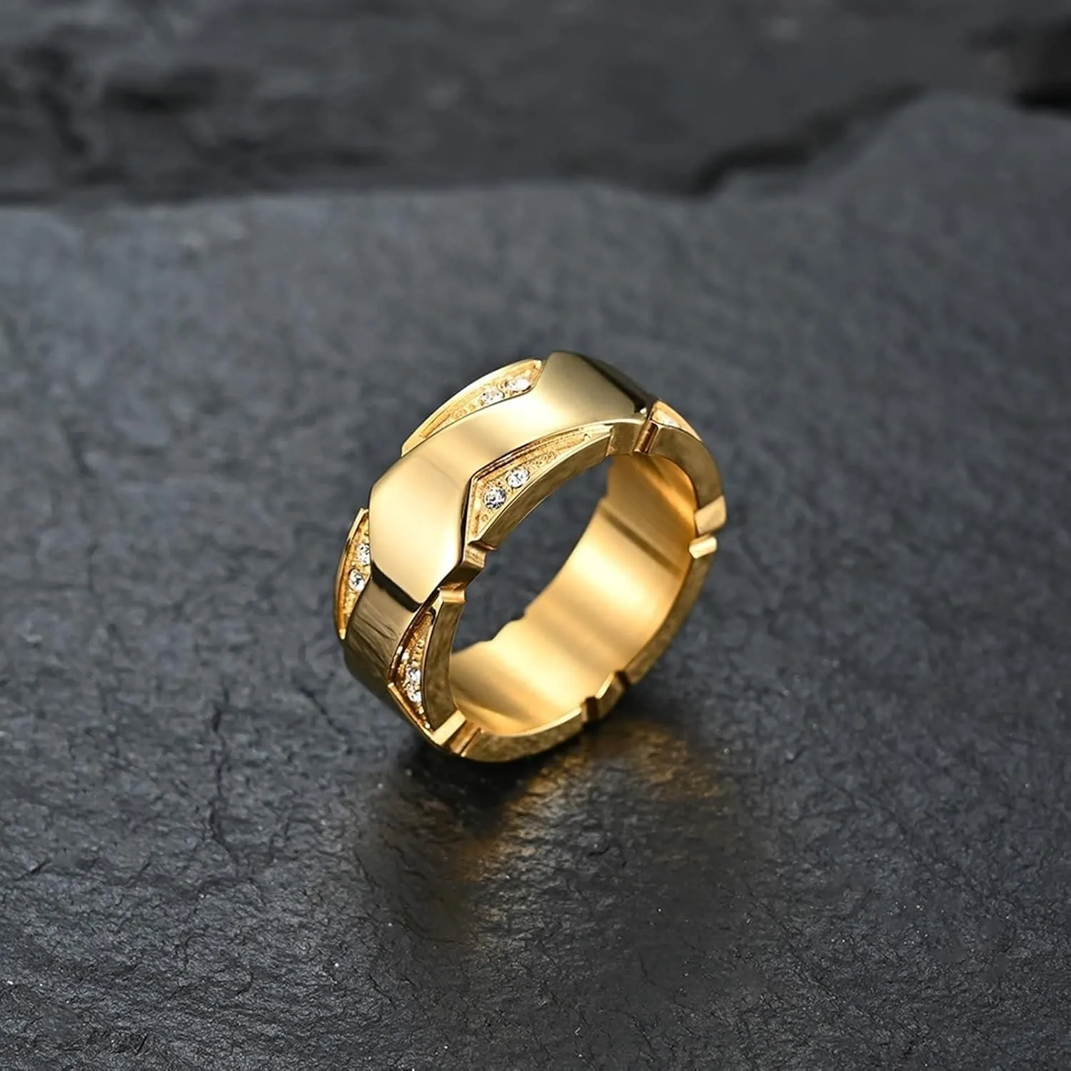 His and Her Wedding Rings Sets, Stainless Steel Anniversary Rings for Couple Comfort Fit 8.7mm Gold Ring with Cubic Zirconia