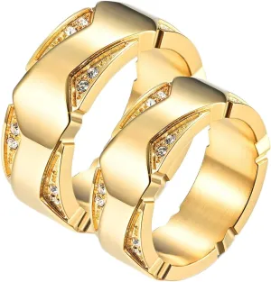 His and Her Wedding Rings Sets, Stainless Steel Anniversary Rings for Couple Comfort Fit 8.7mm Gold Ring with Cubic Zirconia