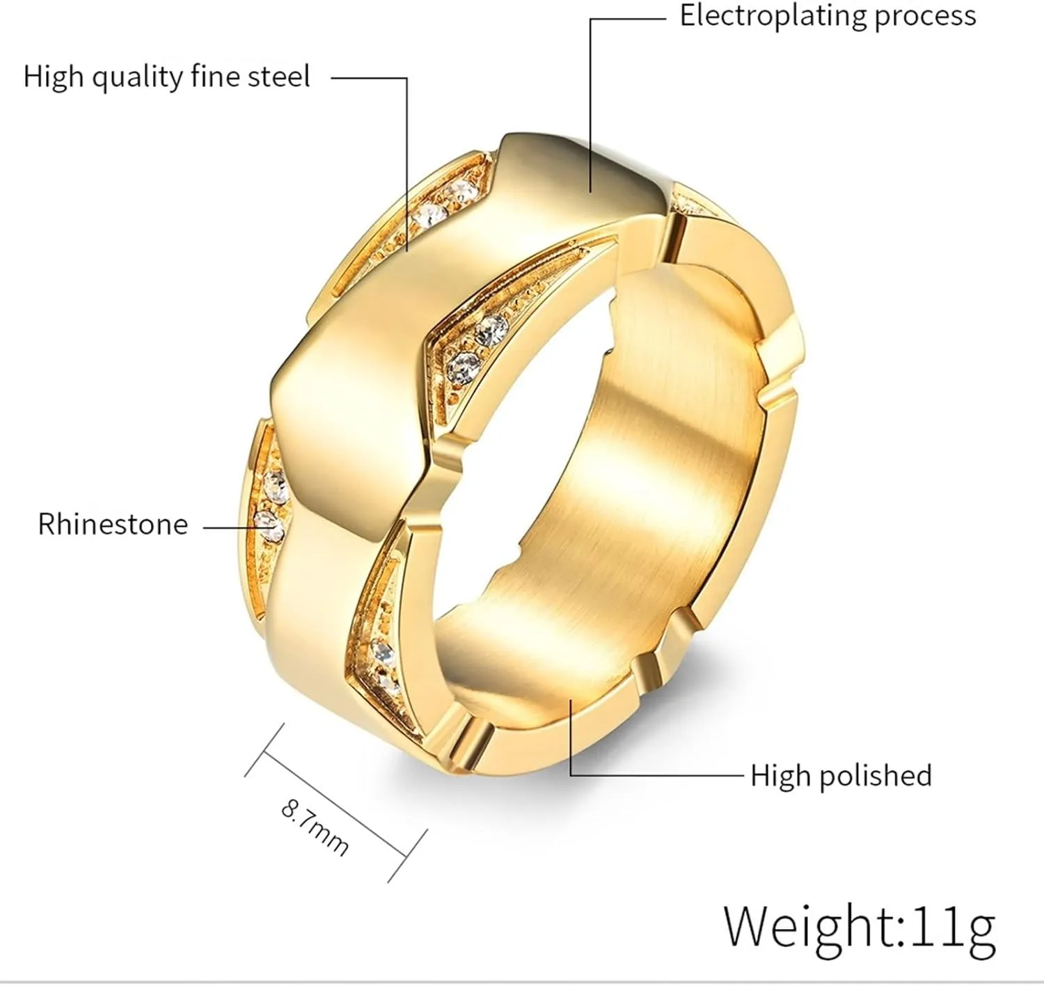 His and Her Wedding Rings Sets, Stainless Steel Anniversary Rings for Couple Comfort Fit 8.7mm Gold Ring with Cubic Zirconia