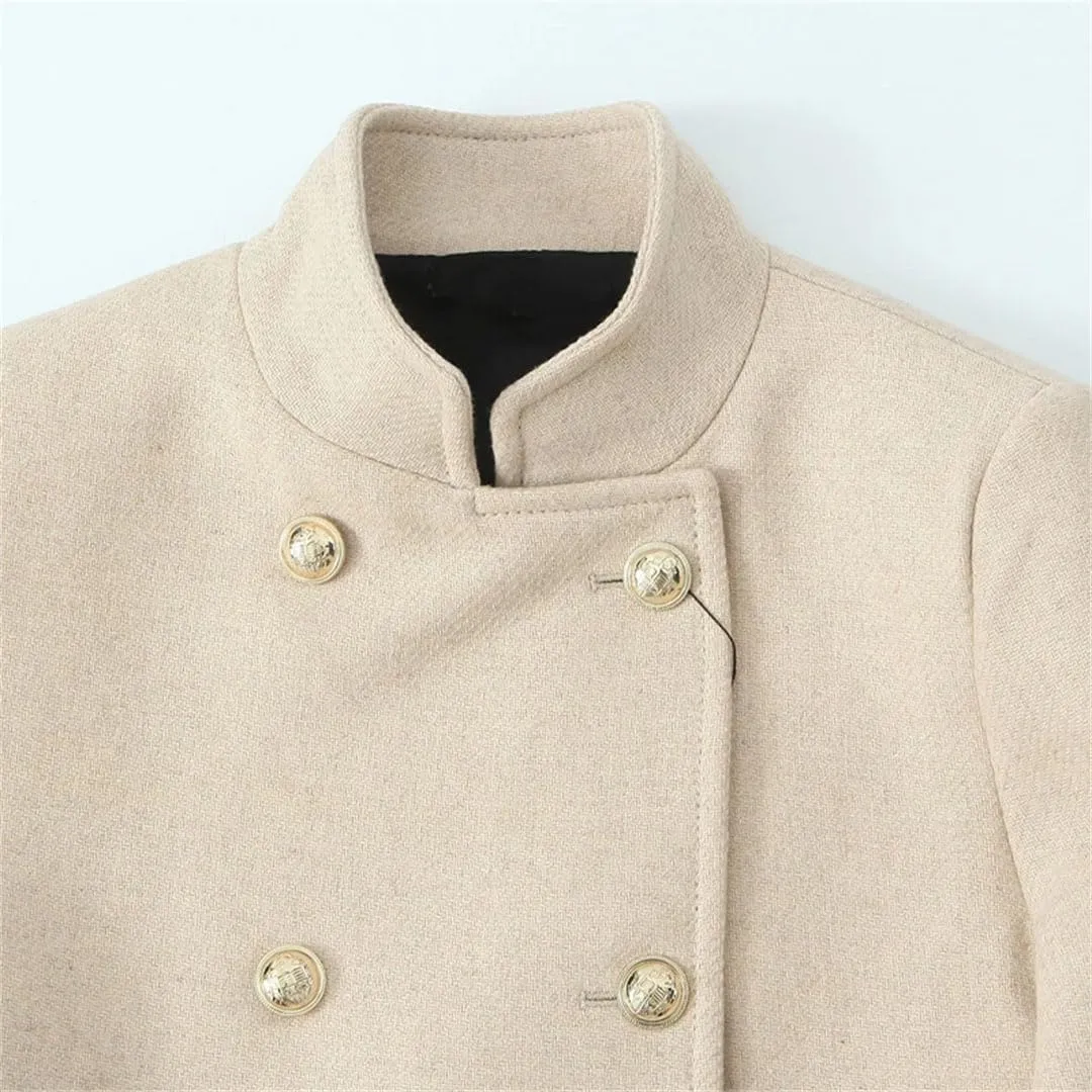 Hndudnff Women Solid Double Breasted Trench Coats With Pocket Pea Coats Vintage High Neck Long Coats
