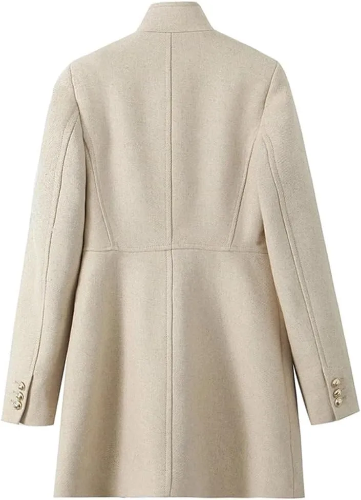Hndudnff Women Solid Double Breasted Trench Coats With Pocket Pea Coats Vintage High Neck Long Coats