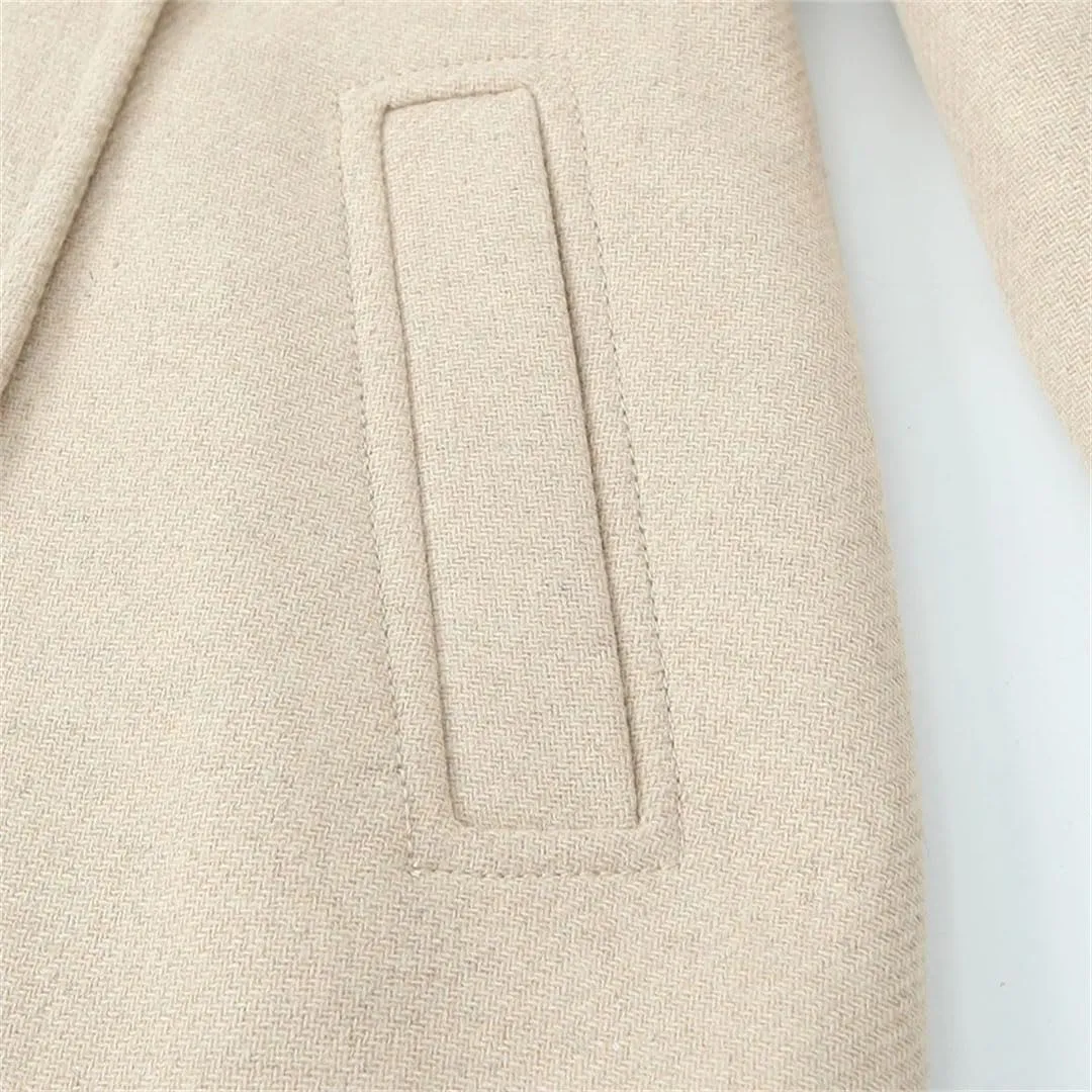 Hndudnff Women Solid Double Breasted Trench Coats With Pocket Pea Coats Vintage High Neck Long Coats