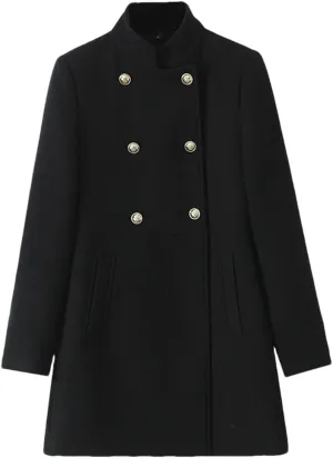 Hndudnff Women Solid Double Breasted Trench Coats With Pocket Pea Coats Vintage High Neck Long Coats