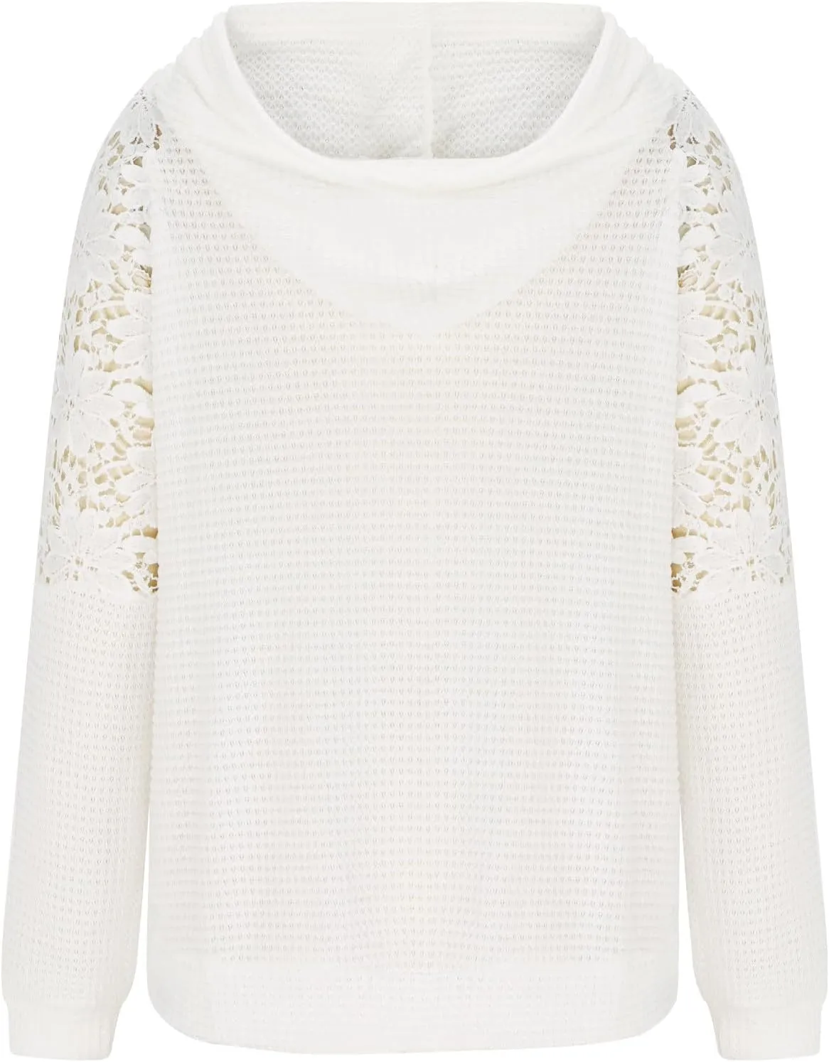 Hollow Out Lace Crochet Long Sleeve Sweatshirt 2024 Women Waffle Patchwork Solid Hoodies Fashion Sexy Elegant Tops