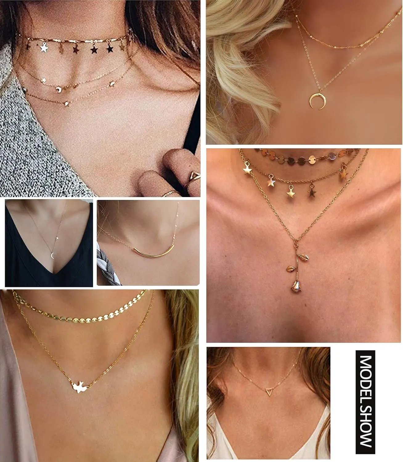Honsny 20PCS 14K Gold Plated Choker Necklaces for Women, Dainty Gold Diamond Coin Pearl Pendant Simple Chain Necklace Set Cute Gold Layered Necklaces for Women Teen Jewelry Gifts