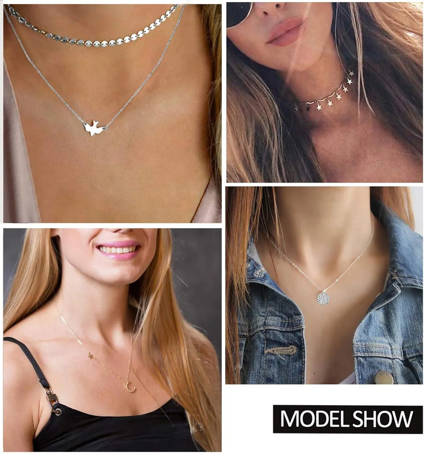 Honsny 20PCS 14K Gold Plated Choker Necklaces for Women, Dainty Gold Diamond Coin Pearl Pendant Simple Chain Necklace Set Cute Gold Layered Necklaces for Women Teen Jewelry Gifts