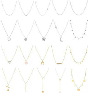 Honsny 20PCS 14K Gold Plated Choker Necklaces for Women, Dainty Gold Diamond Coin Pearl Pendant Simple Chain Necklace Set Cute Gold Layered Necklaces for Women Teen Jewelry Gifts