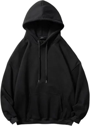 Hoodies for Men Men's Long Sleeve Drop Shoulder Solid Color Hooded Sweatshirts Casual Drawstring Hoodie with Pocket