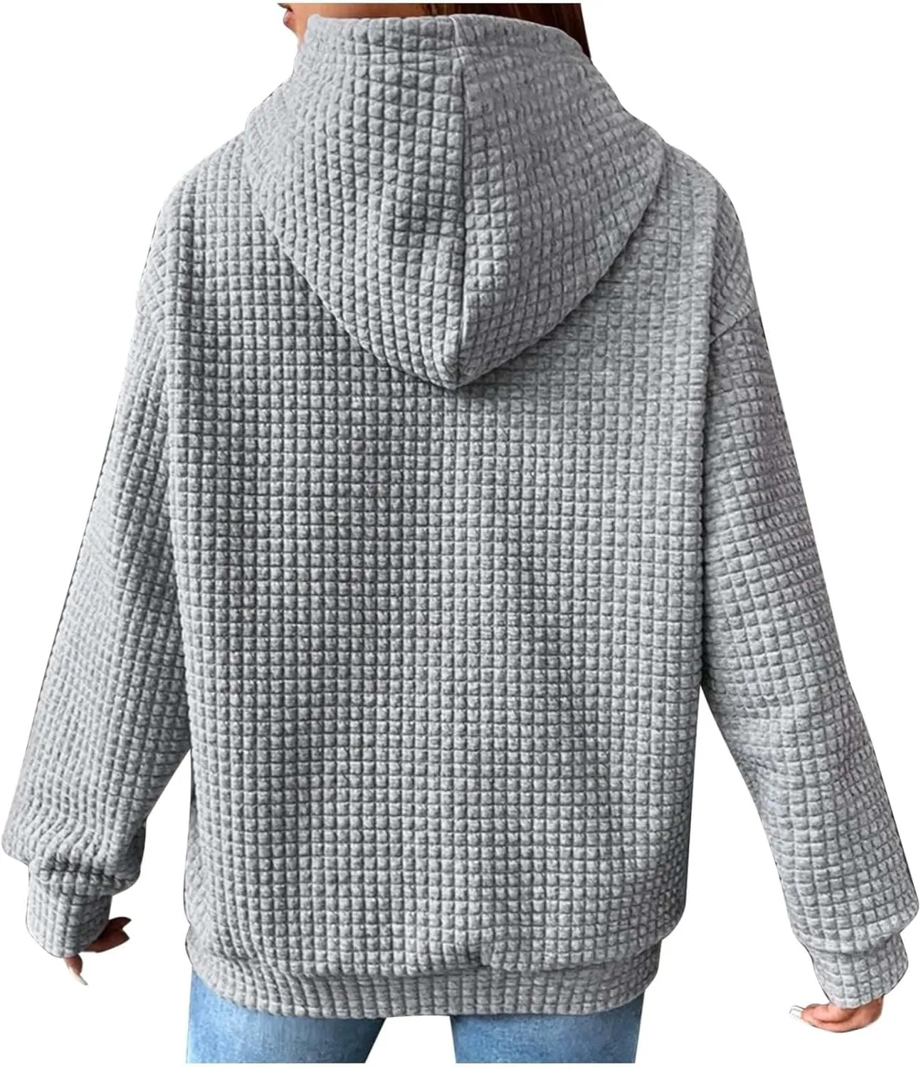 Hoodies for Women Trendy Waffle Knit Drawstring Pullover Sweatshirts Casual Loose Fit Cute Hoodie Comfy Fall Sweater