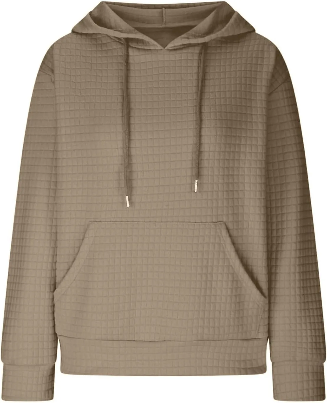 Hoodies for Women Trendy Waffle Knit Drawstring Pullover Sweatshirts Casual Loose Fit Cute Hoodie Comfy Fall Sweater