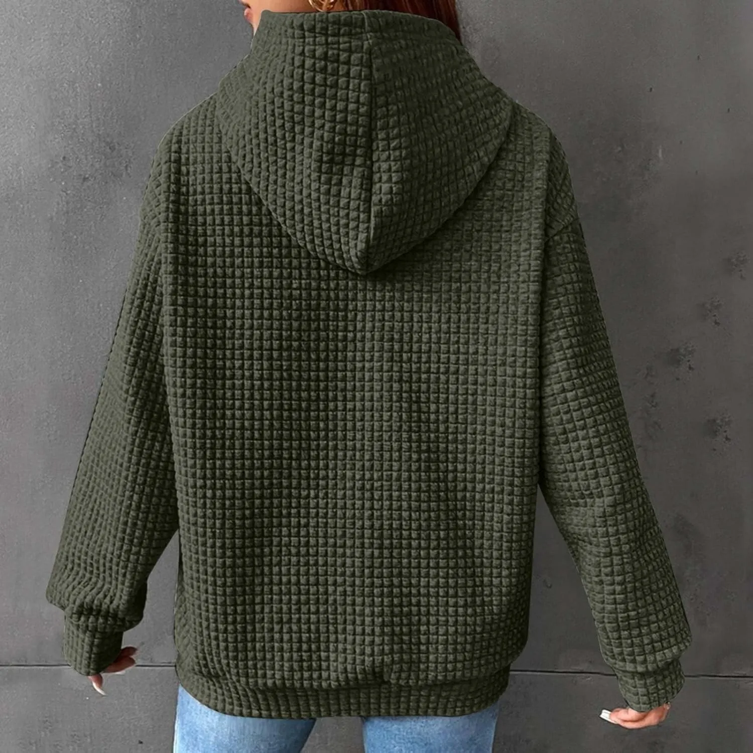 Hoodies for Women Trendy Waffle Knit Drawstring Pullover Sweatshirts Casual Loose Fit Cute Hoodie Comfy Fall Sweater