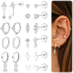 Hypoallergenic Flat Back Earrings Dainty Gold Cartilage Earring Sets for Multiple Piercing 20G Surgical Stainless Steel Earrings for Women Trendy Small Hoop Flatback Stud Earrings Stacks