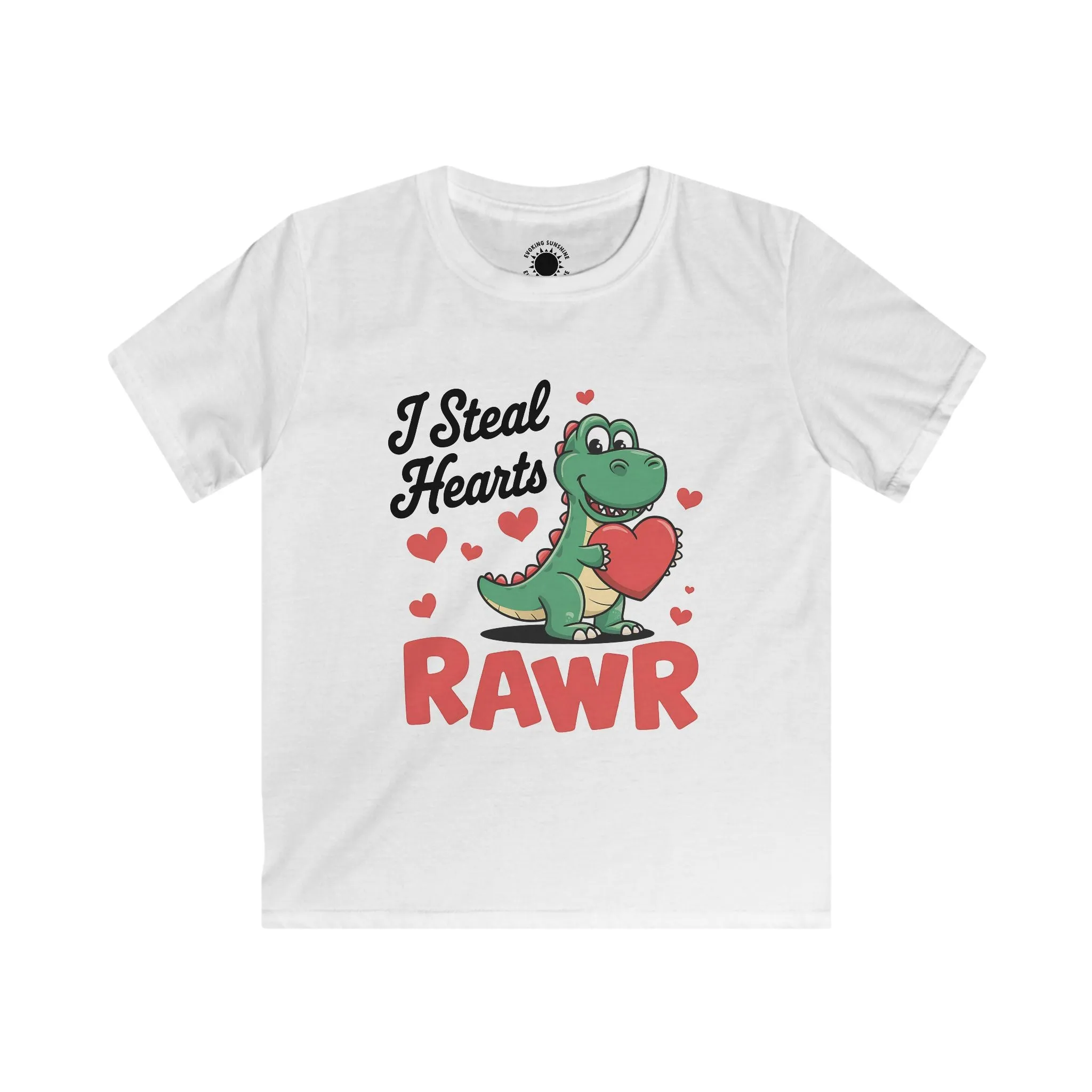 I Steal Hearts Kids Tee, Dinosaur Shirt, Cute Dino Children's T-Shirt, Heart Graphic Youth Top, Valentine's Shirt, RAWR shirt