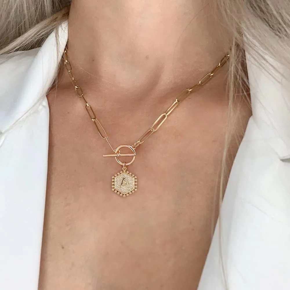 IEFWELL Layered Gold Necklaces for Women - 14K Gold Plated Silver Rose Gold Paperclip Chain Necklace Initial Necklaces for Women Toggle Clasp Layered Necklace Jewelry