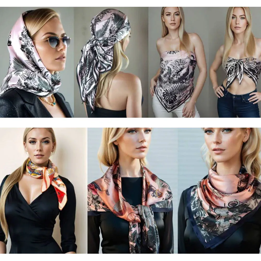 iLLASPARKZ Flower Printed Square Silky Satin Scarf Shawl
