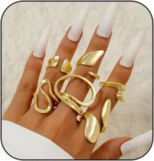 INENIMARTJ Chunky Gold Rings for Women Non Tarnish,14K Gold Plated Stacking Knuckle Rings Sets Vintage Stackable Finger Midi Ring Prom Jewelry Accessories